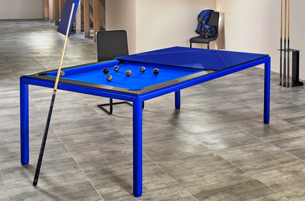 Convertible pool dining fusion table Ultra in blue by Vision Billiards