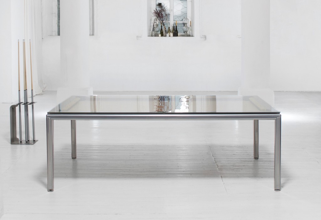 Convertible pool dining fusion table Ultra in silver by Vision Billiards
