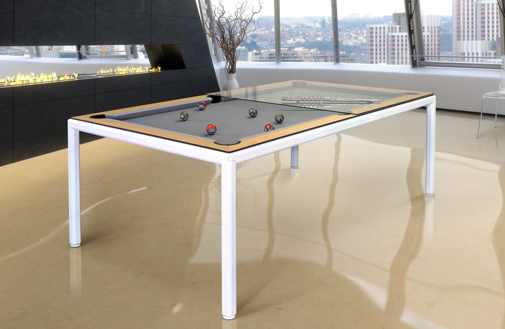 Convertible pool dining fusion table Ultra in white by Vision Billiards