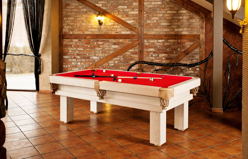7' Artemis Rustic Log Hand made pool table by Vision Billiards white