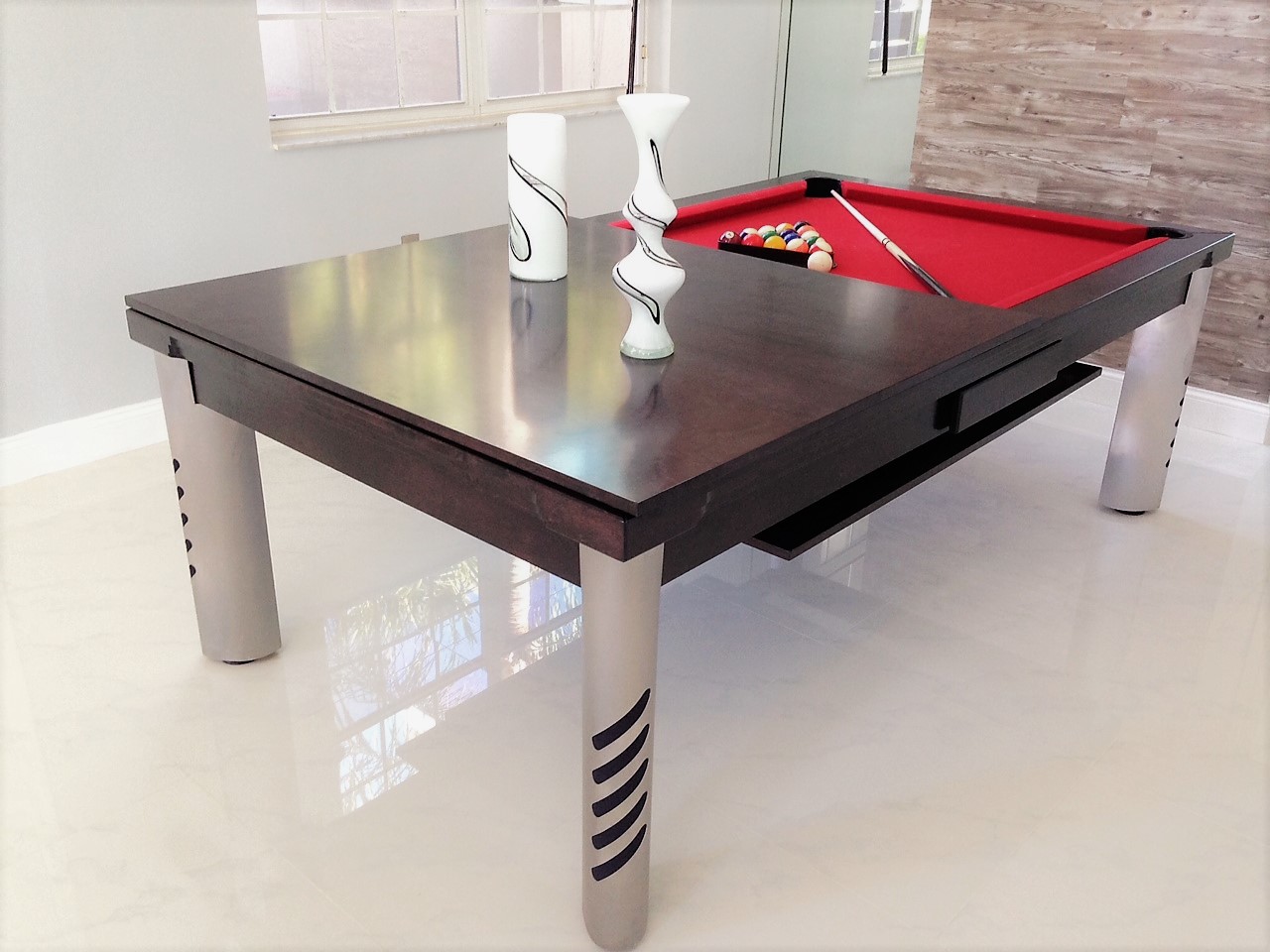 Convertible dining pool fusion table Mirage by Vision Billiards in espresso