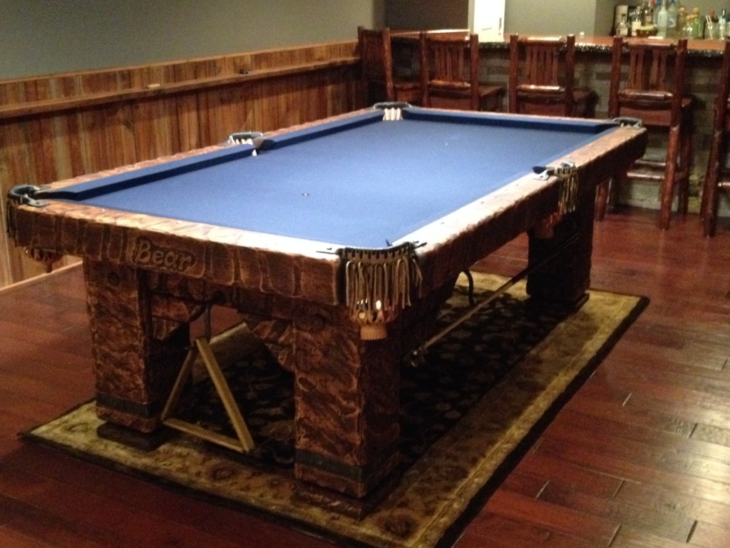 Wild West rustic log hand-made pool table by Vision Billiards 8 ft dark