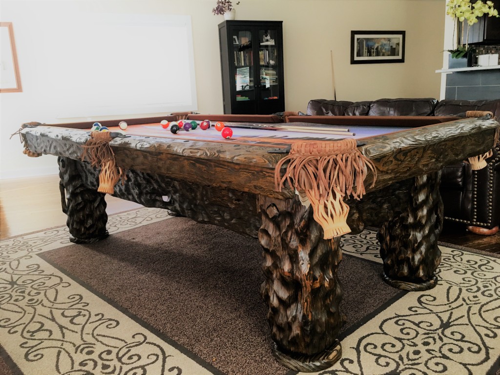 Wilderness rustic log hand-made pool table by Vision Billiards