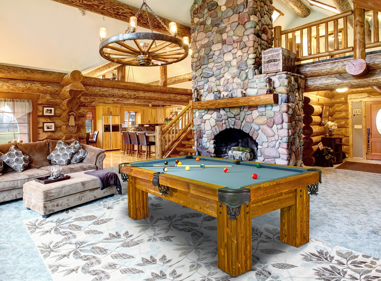 Rustic Ranch log Cabin pool table by Vision Billiards